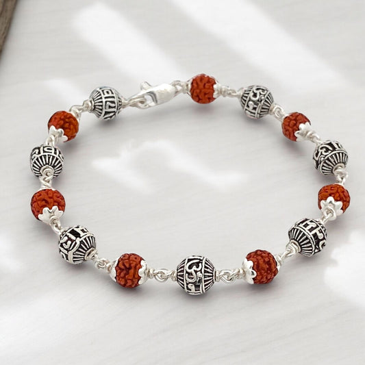 Silver Om Namah Shivay Rudraksha Bracelet