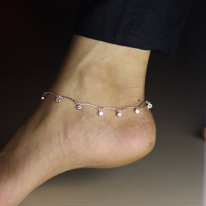 Twinkling Stone Silver Anklet