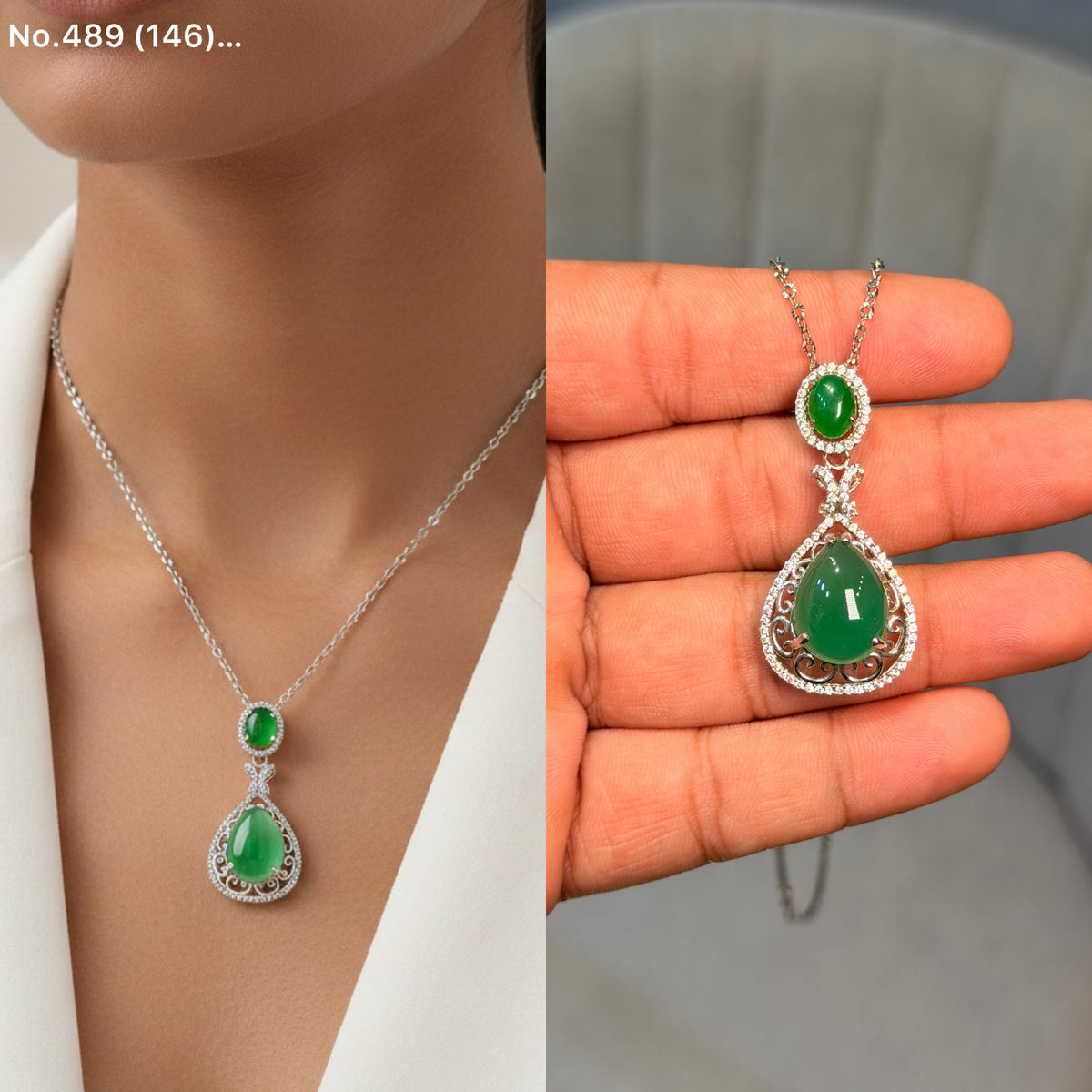 Royal Green Drop silver chain pendant