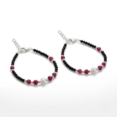Little jewel pearls and beads silver bracelet for kids
