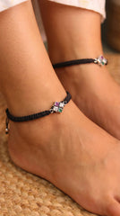 GemSquare Colourful Stone Silver Thread Payal for Women