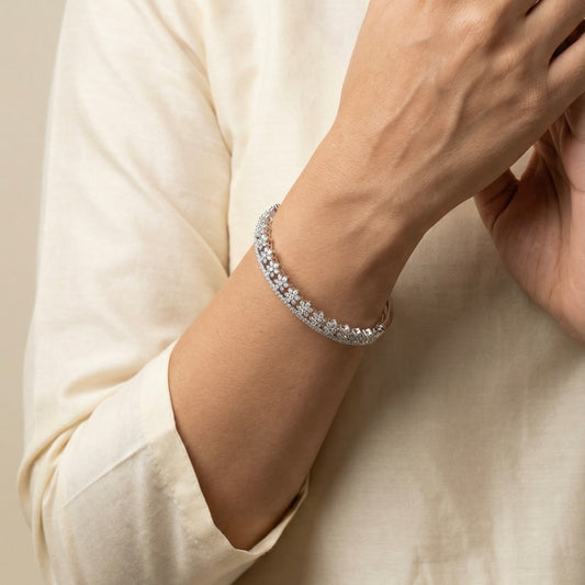 Crystal blossom silver kada for women