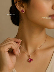 Flora pink silver pendant set for women