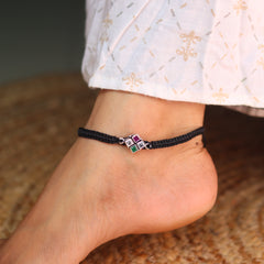 GemSquare Colourful Stone Silver Thread Payal for Women