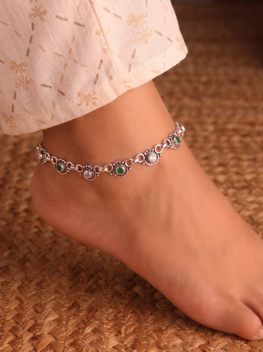Avira charm heavy silver Payal for women