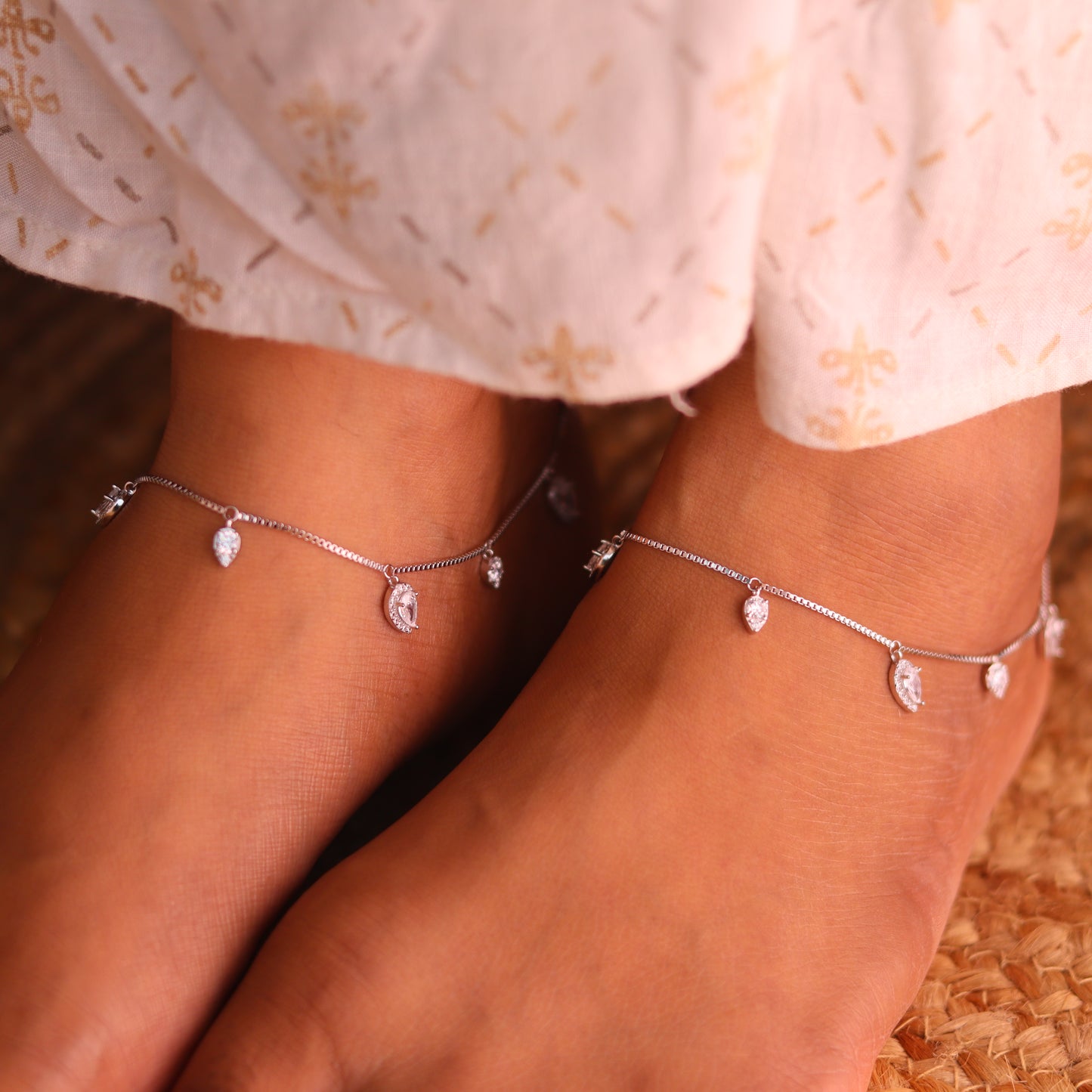 Drizzle Gleam Silver Payal for Women