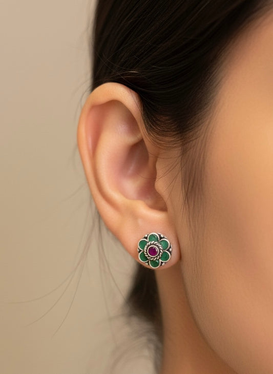 Olive blossom silver stud