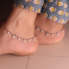 Chic Silver Payal with Hanging Charms for Women