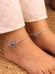 Floral crownshine silver anklet