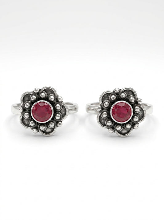Timeless bloom oxidised silver toerings for women