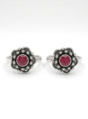 Timeless bloom oxidised silver toerings for women