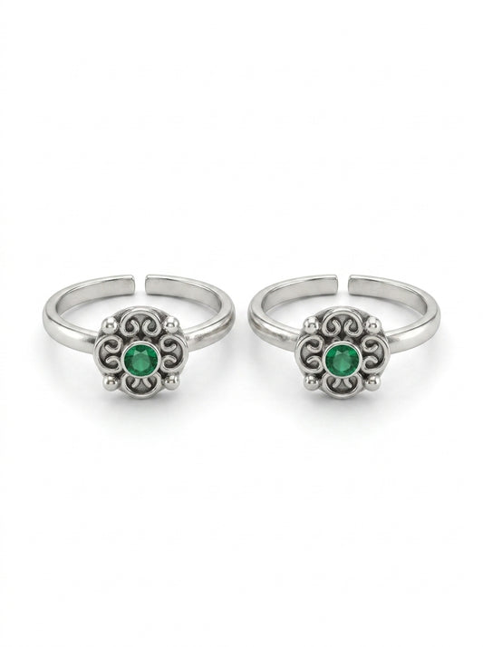 Green aura silver toerings for women