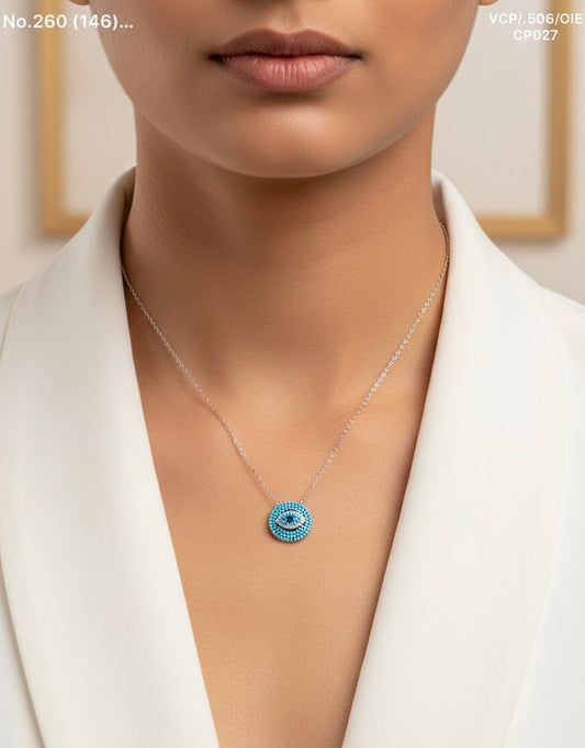 Evil eye eclipse silver chain pendant