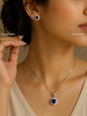 Aqua gleam silver pendant set for women