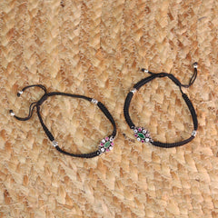 Classic Colourful Stone Silver Black Thread Payal for Women