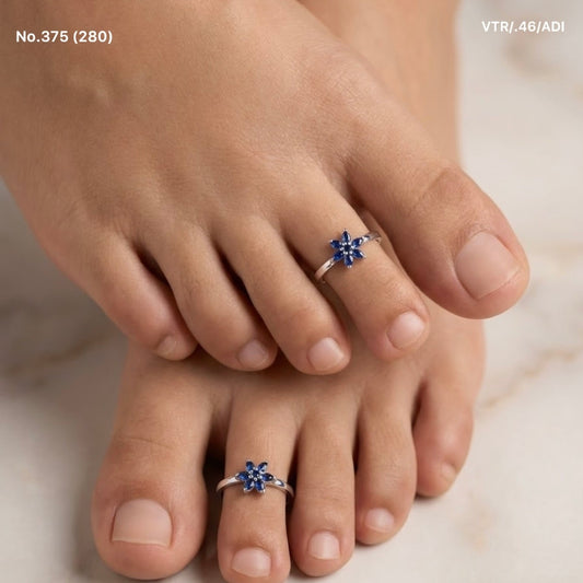 Silver Blue Blossom Toe Ring for women