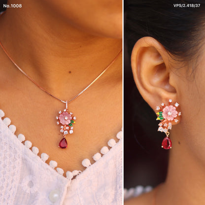 Rosy Flower MOP Pendant Set