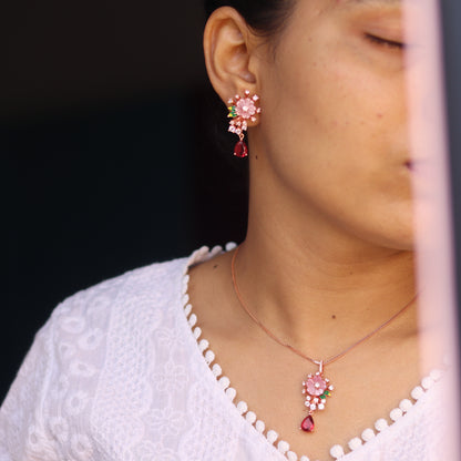 Rosy Flower MOP Pendant Set