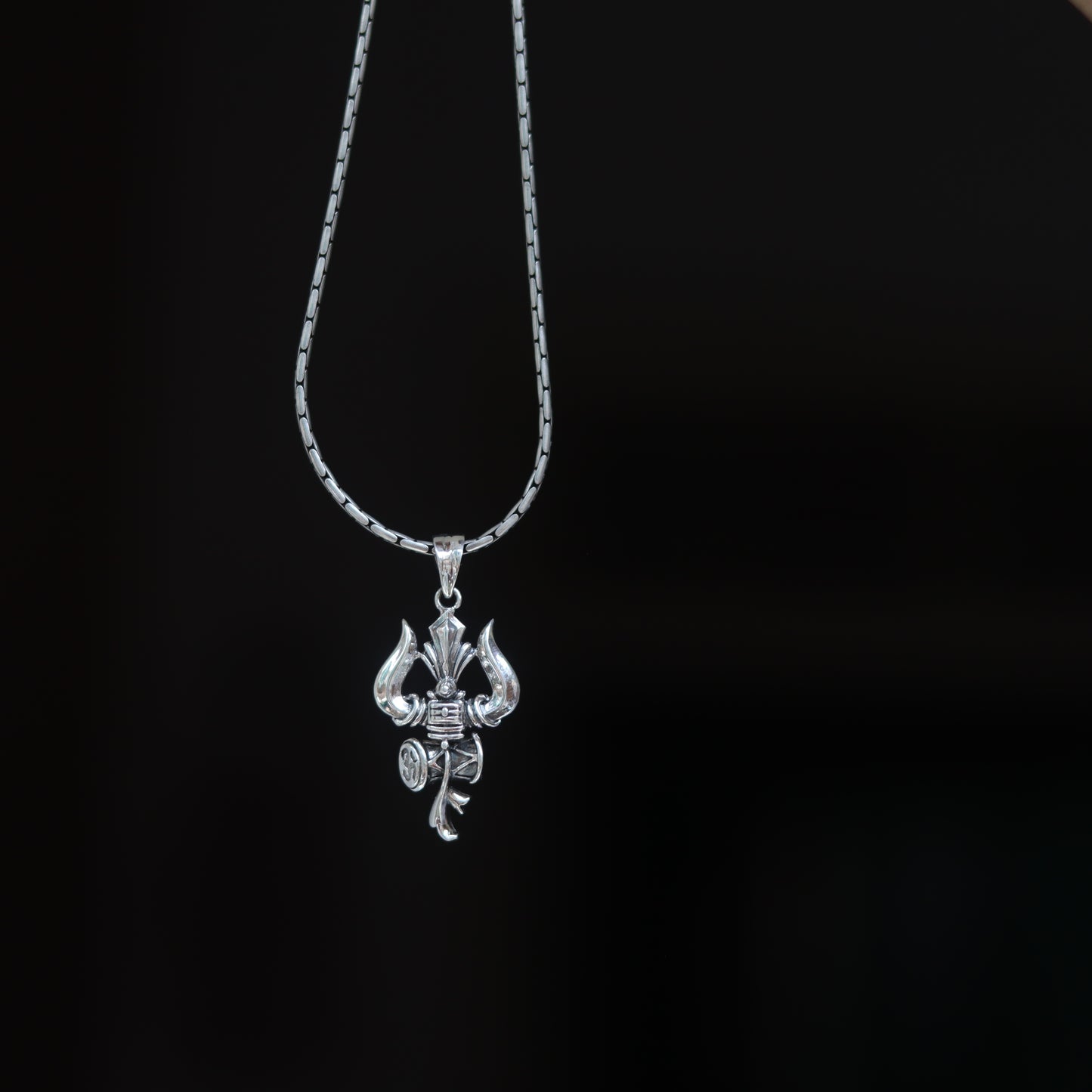 Vibrant Shiv Trishul Silver Pendant with Third Eye