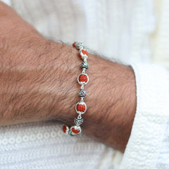 Silver Om Beads Capping Rudraksha Bracelet