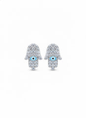 Evil Eye Hand Charm Silver Stud