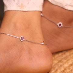 Ridhi Stone Charm Silver Payal for Women