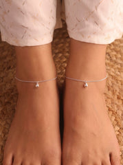 Silver Teardrop Charm Anklet