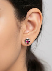 Violet rosebud silver stud
