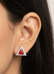 Crimson triangle silver stud