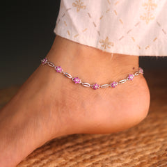 Avni Stone Charm Silver Payal for Women