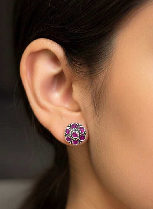 Purple bloom silver stud