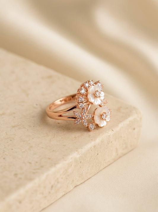 Blush bloom silver ring for women