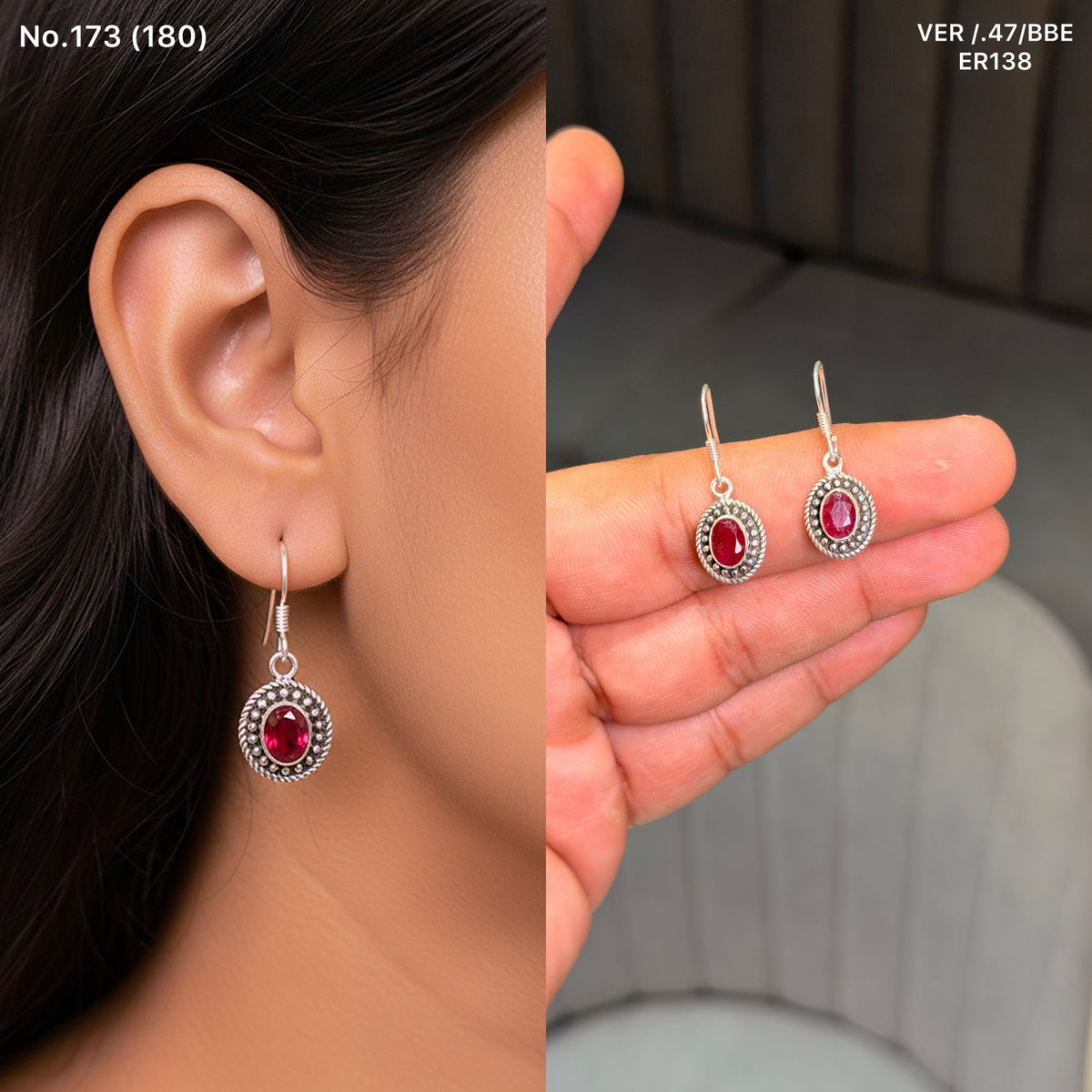 Aarohi red silver earrings