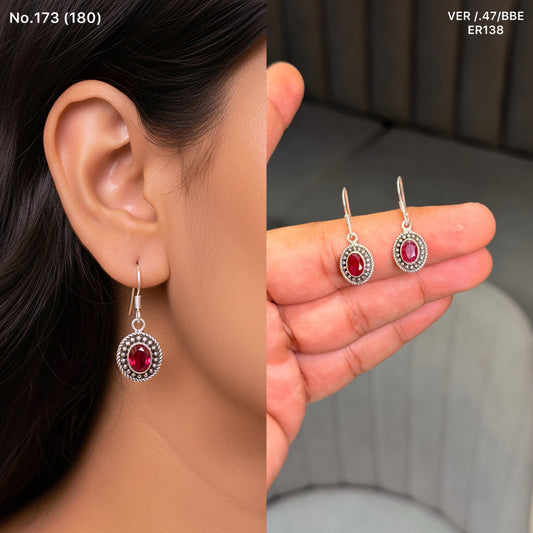 Aarohi red silver earrings