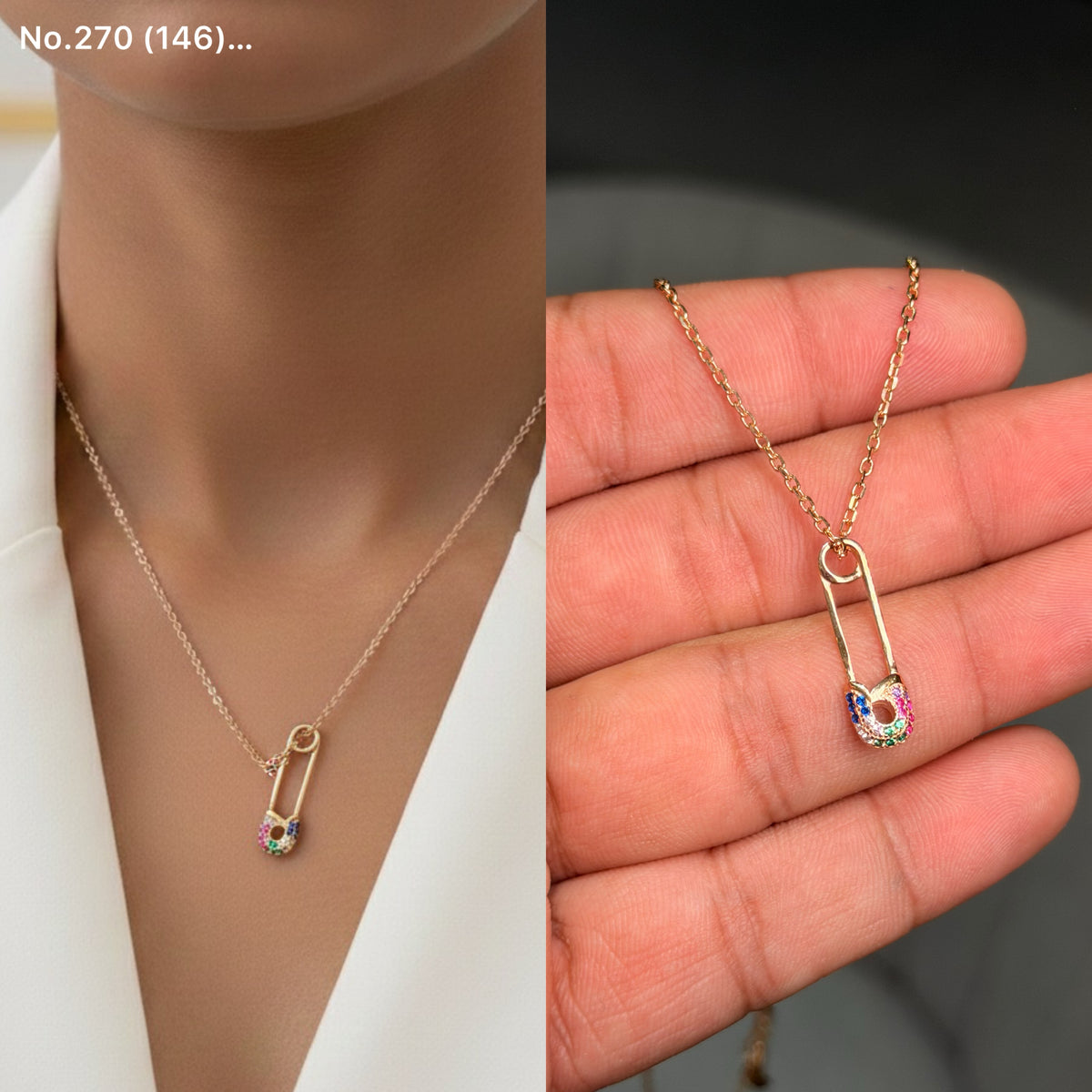 Anchor pin silver chain pendant