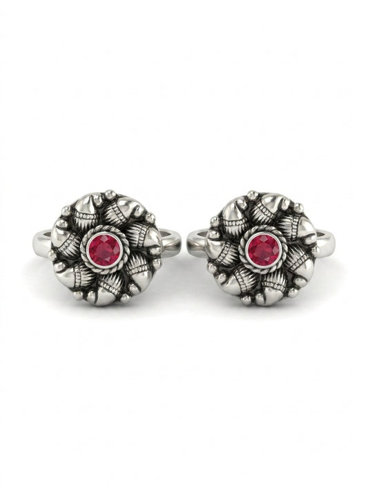 Lunar bloom oxidised silver toerings for women