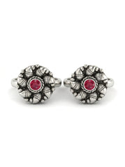 Lunar bloom oxidised silver toerings for women