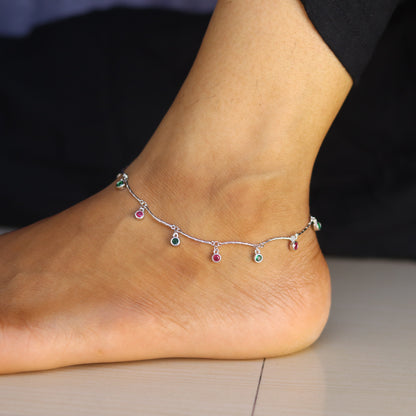 Silver Dangle Gem Payal