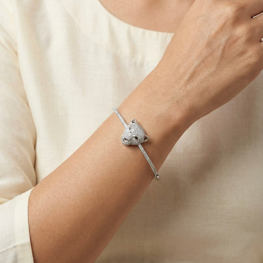 Tiger charms silver kada for women