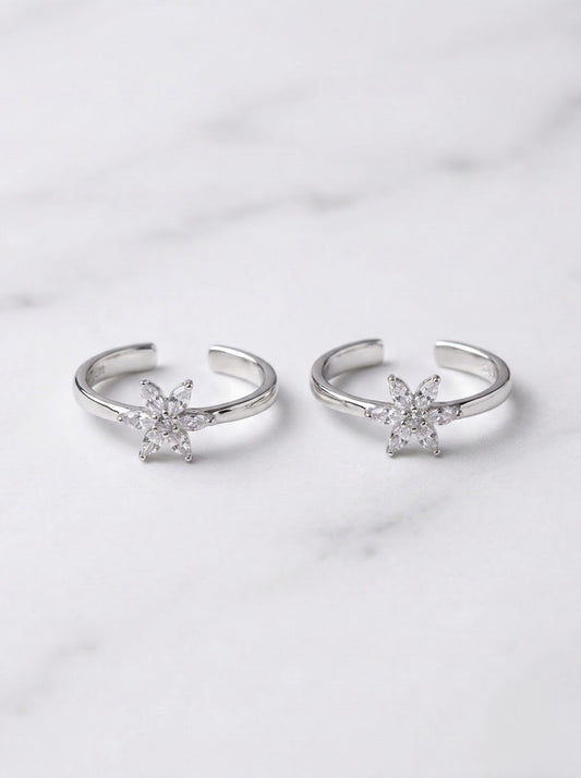 Silver Blossom Crystal Toe Ring for women