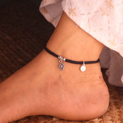 Charm and shine black thread silver Payal for women