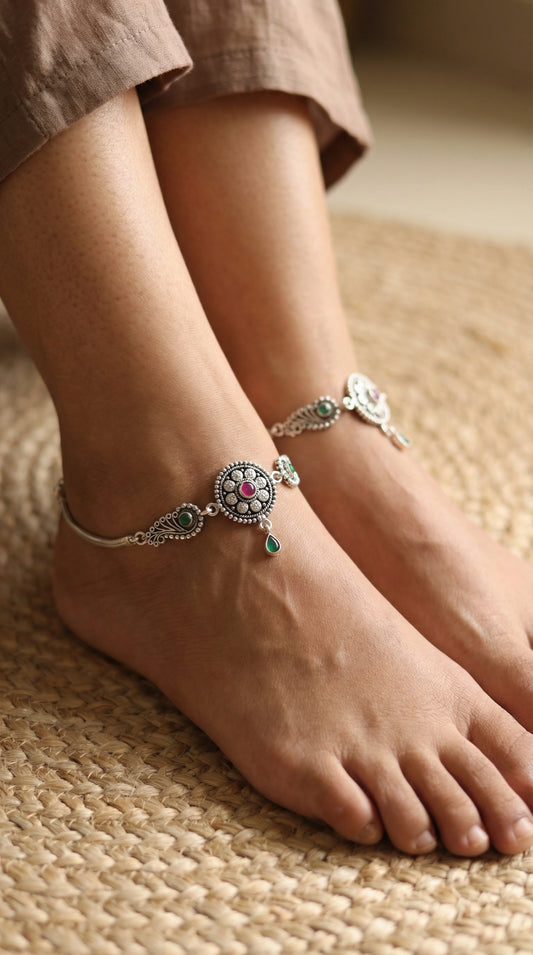 Ethnic Charm Jaipur Silver Anklets for Women