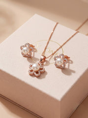 Pearl blossom silver pendant set for women