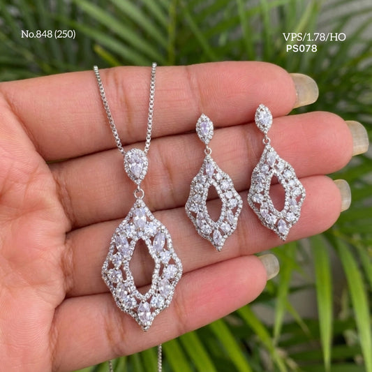 White satin silver pendant set for women