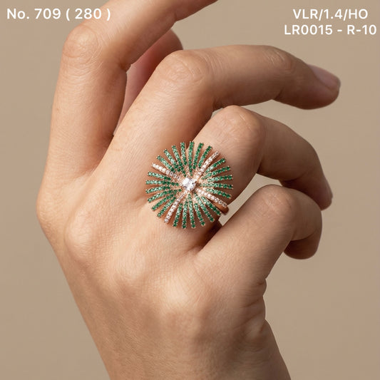Green blossom silver ring for women