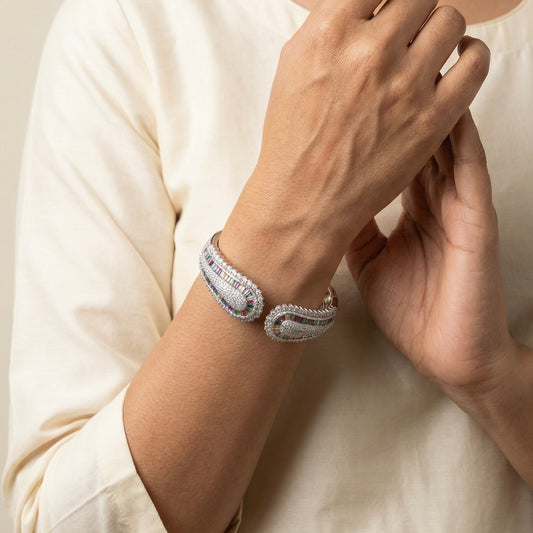 Multi shine spark silver kada for women