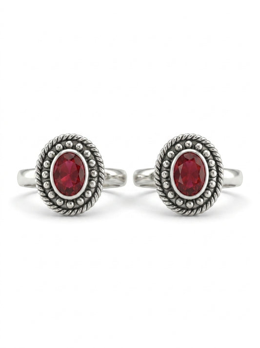 Noor fern oxidised silver toerings for women
