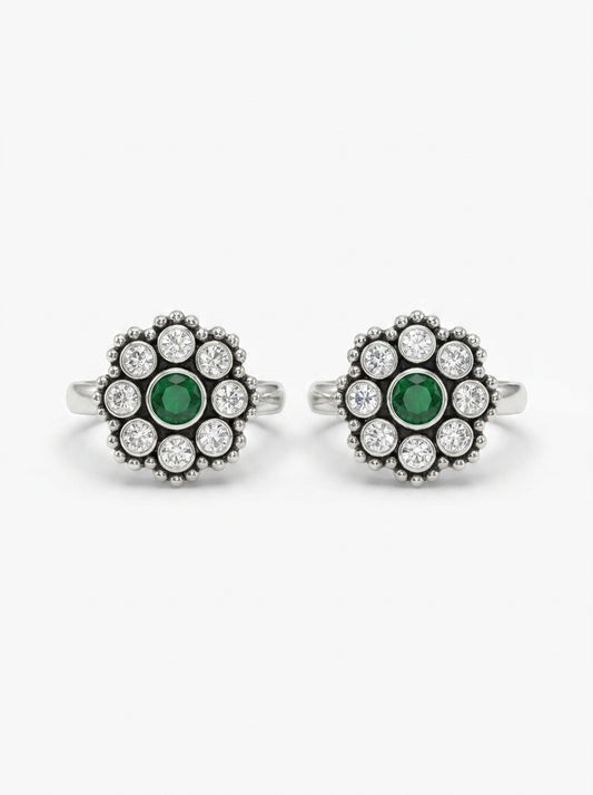 Noir bloom silver toerings for women