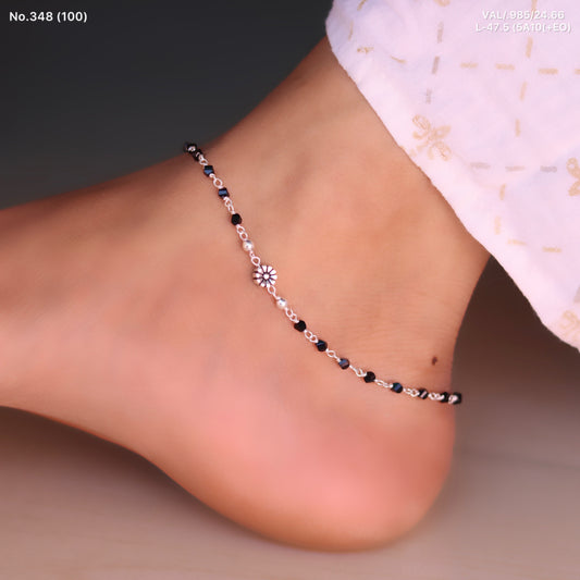Black beads flora silver Payal for women