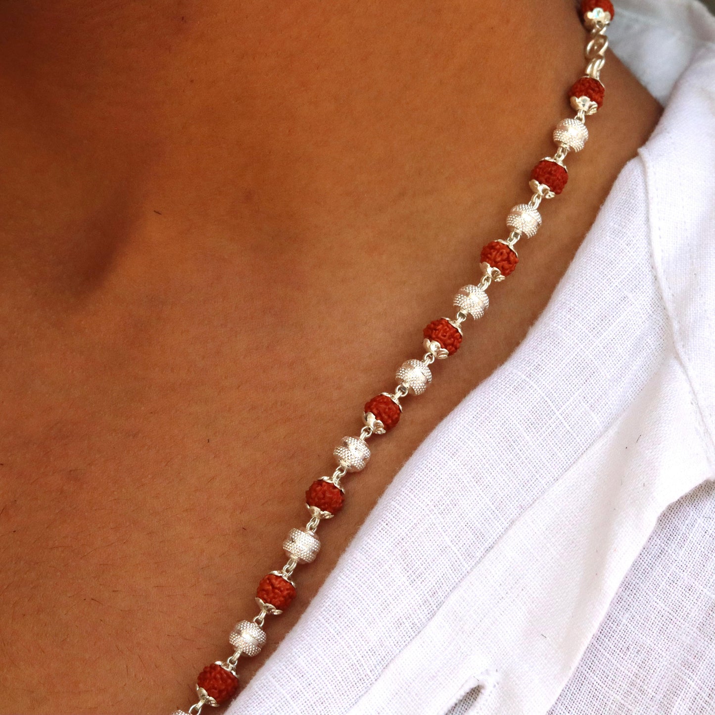 Silver Moti Rudraksha Mala